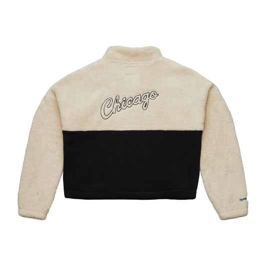 Ladies Chicago Bulls Mitchell & Ness Half Zip Pullover - Front