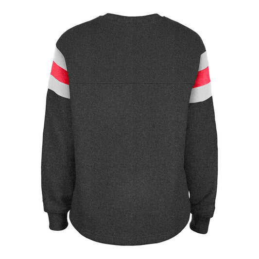 Ladies Chicago Bulls New Era Throwback Striped Crewneck Sweatshirt - front view