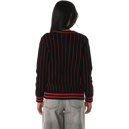 Ladies Chicago Bulls Wild Collective Stripe V-Neck Crew in Black - Front View