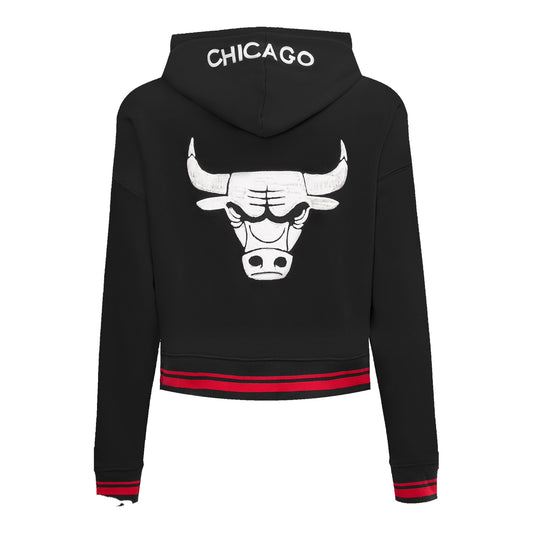 LADIES 2023-24 CHICAGO BULLS CITY EDITION PRO STANDARD M.O.M CROPPED HOODED SWEATSHIRT - front view