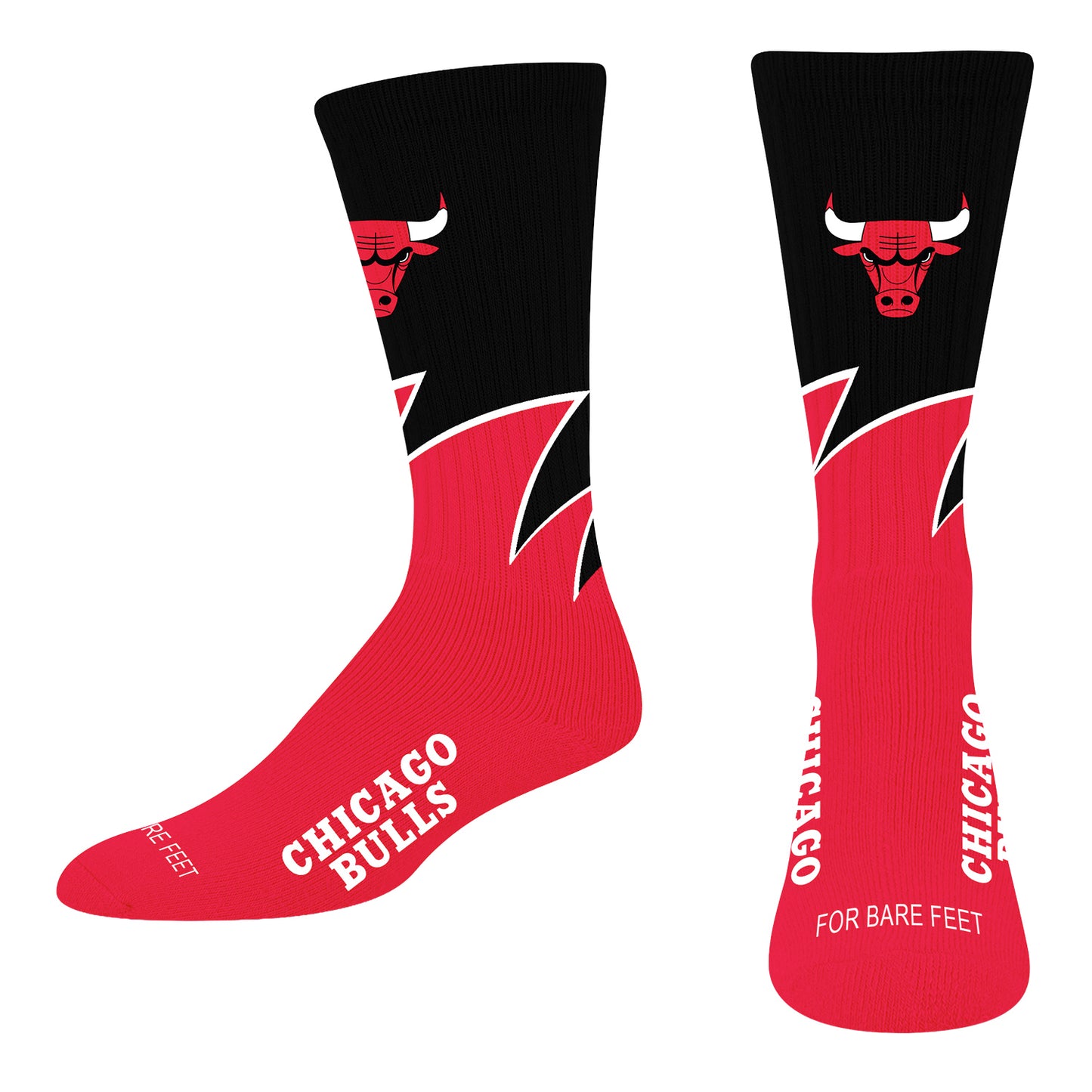 Chicago Bulls For Bare Feet Black Wave Socks in Black and Red - Front View