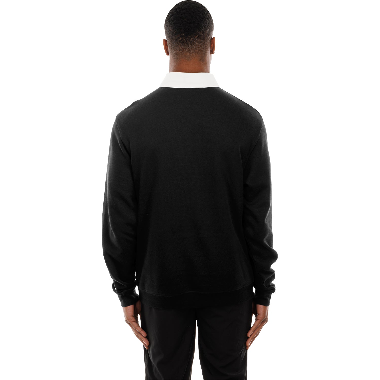 Model Wearing Chicago Bulls New Era Colorblock Rugby Shirt - Back View