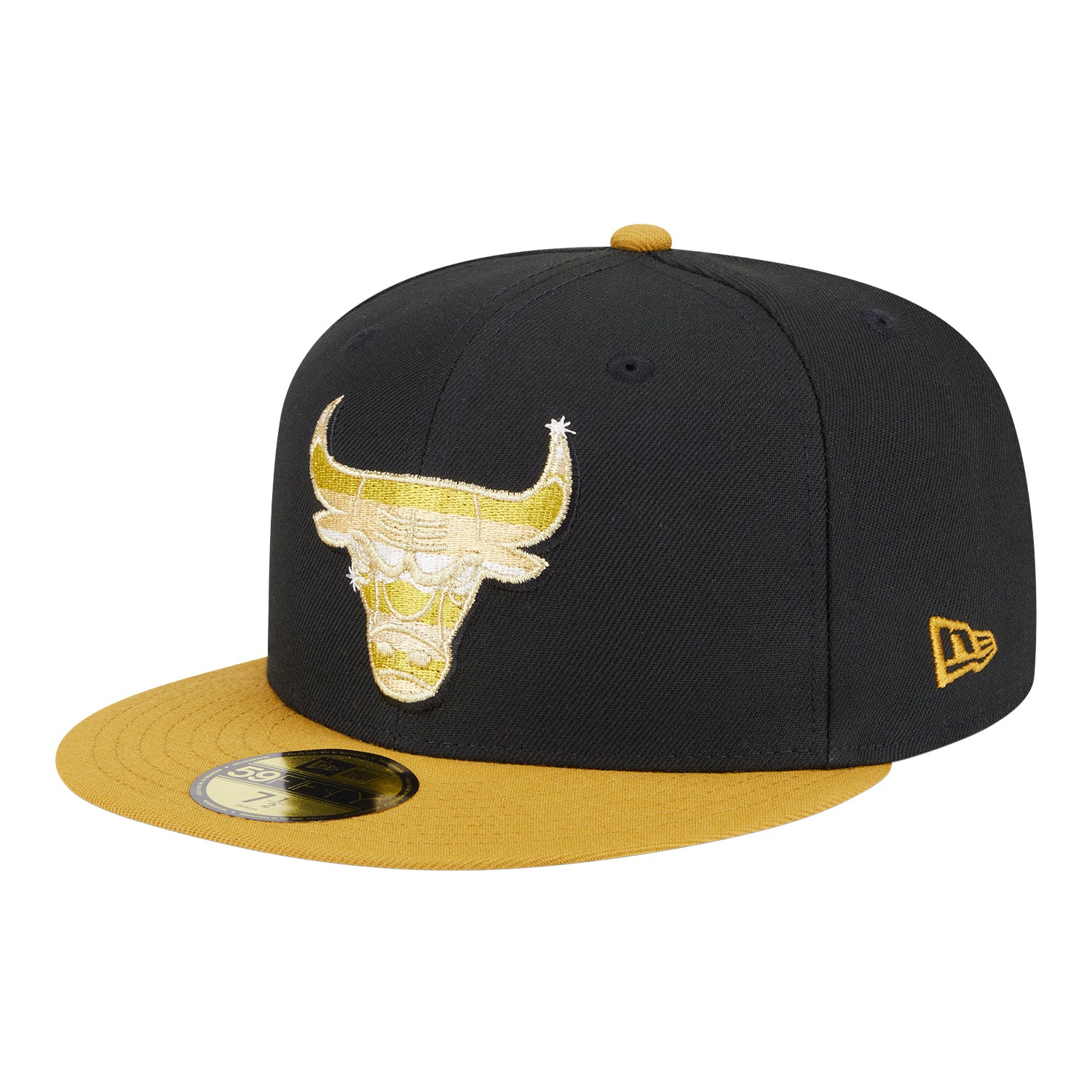 Chicago Bulls New Era Gold 5950 Day Hat in Black - Angled Left View