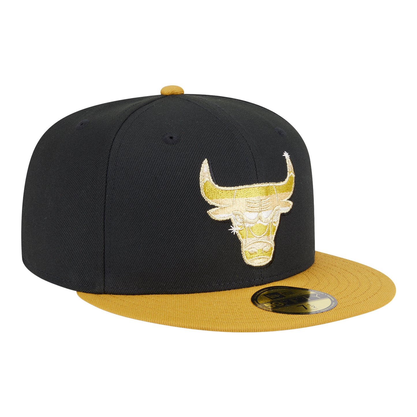 Chicago Bulls New Era Gold 5950 Day Hat in Black - Angled Right View