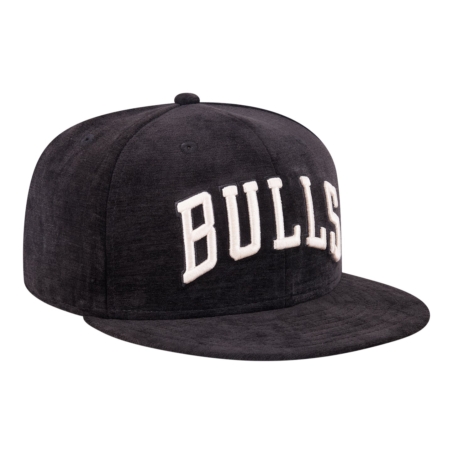 Chicago Bulls New Era Satin 5950 Day Hat in Black - Front Right View