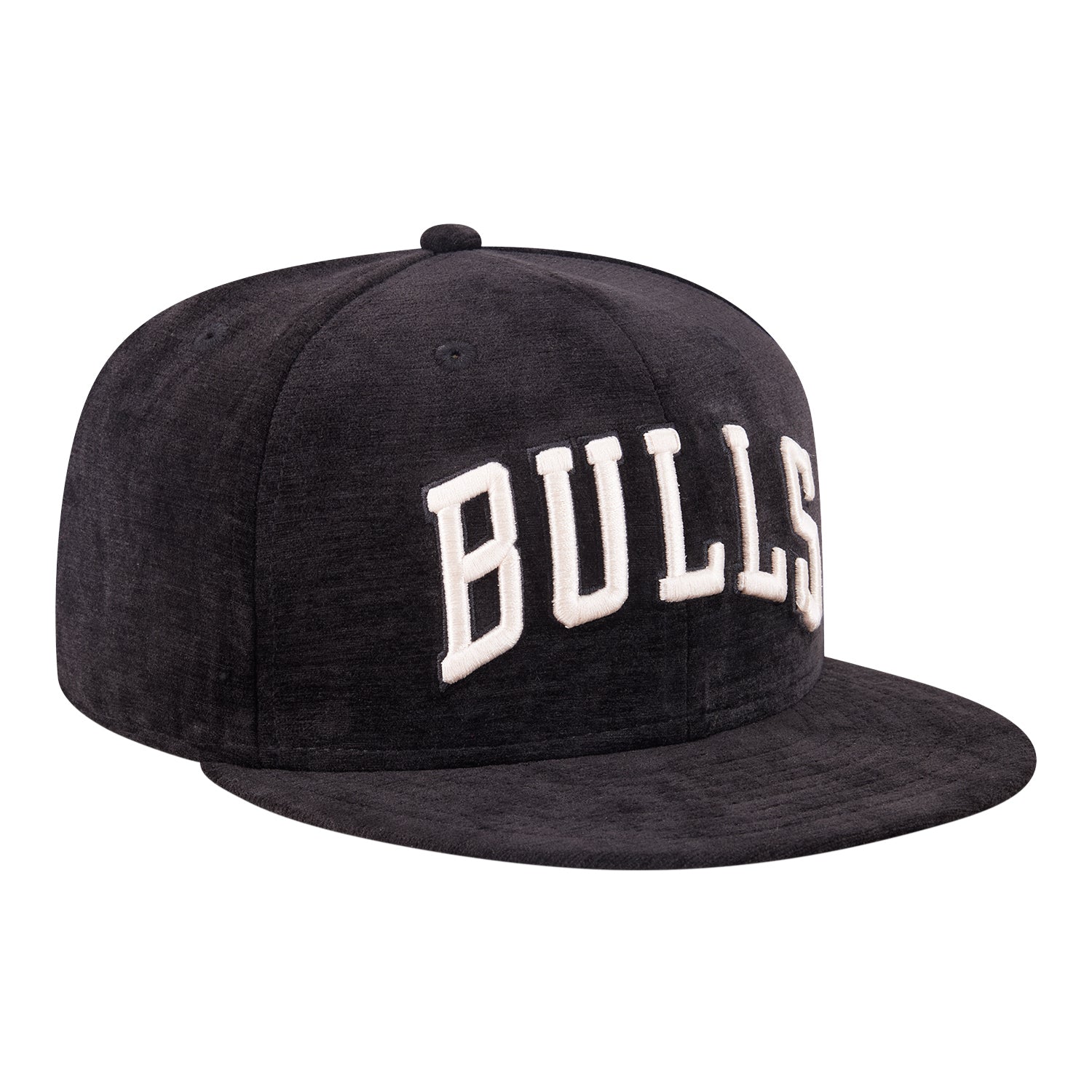 Chicago Bulls New Era Satin 5950 Day Hat in Black - Front Right View