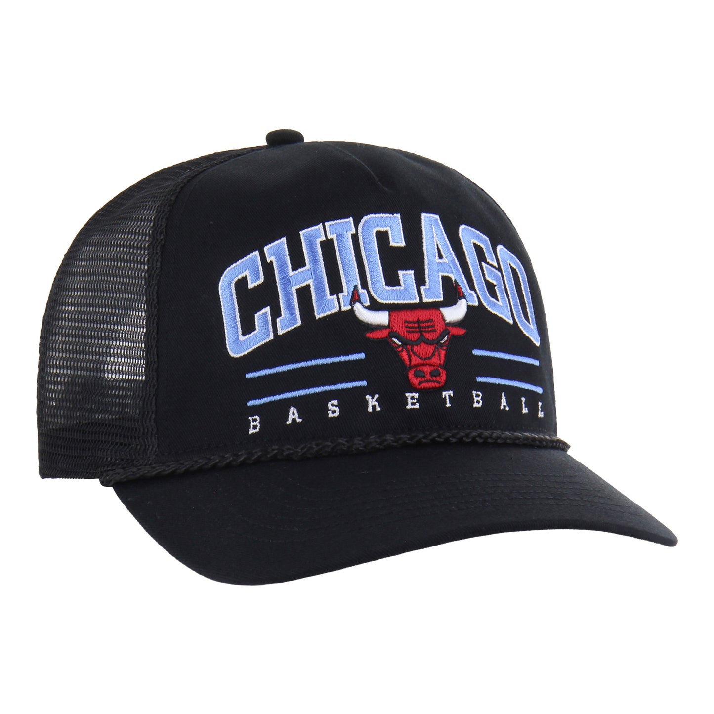 2025-26 City Edition Chicago Bulls 47 Brand Roscoe Hitch Snapback in Black - Front Right View