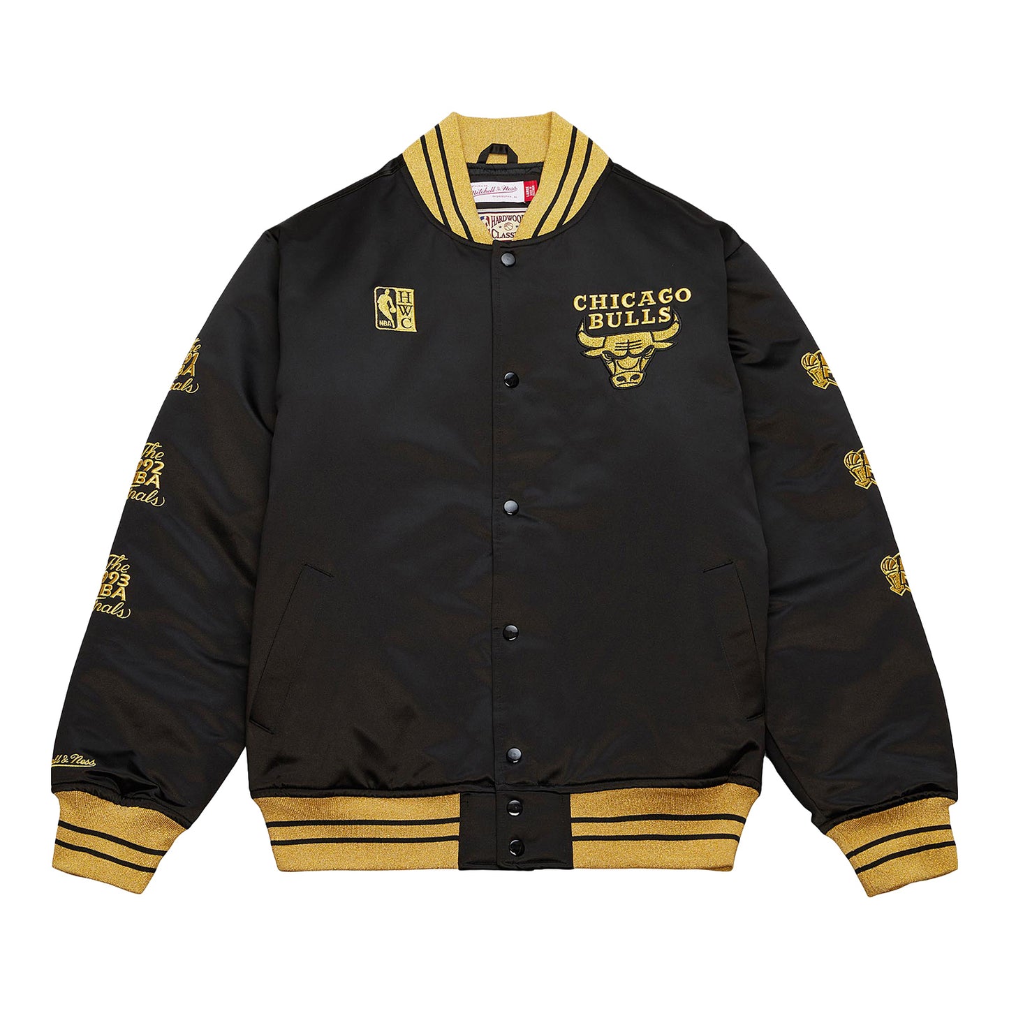 Chicago Bulls Mitchell & Ness MVP Satin Jacket in black - front view