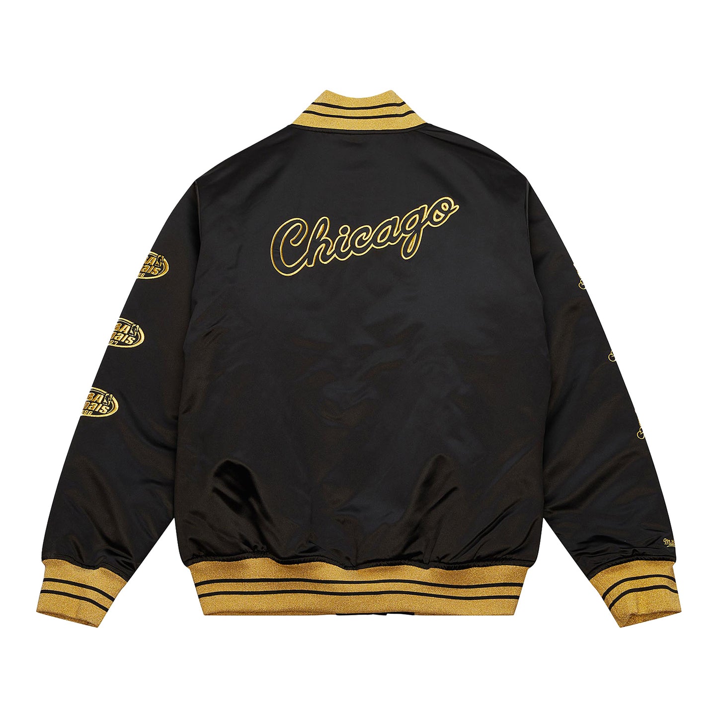 Chicago Bulls Mitchell & Ness MVP Satin Jacket in black - back view