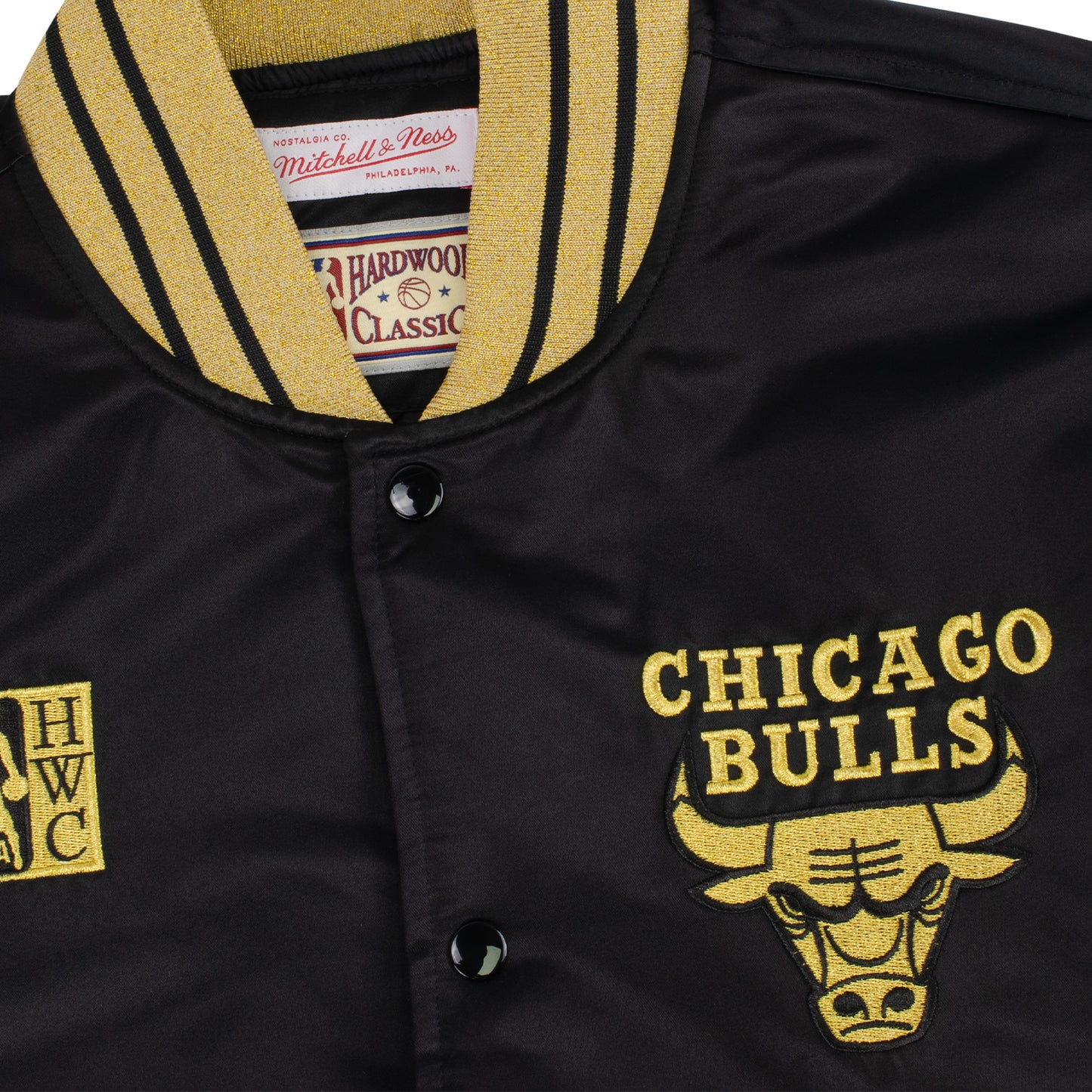 Chicago Bulls Mitchell & Ness MVP Satin Jacket - close up