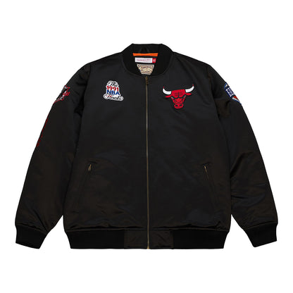 Chicago Bulls Mitchell & Ness Satin Bomber Jacket - Front View