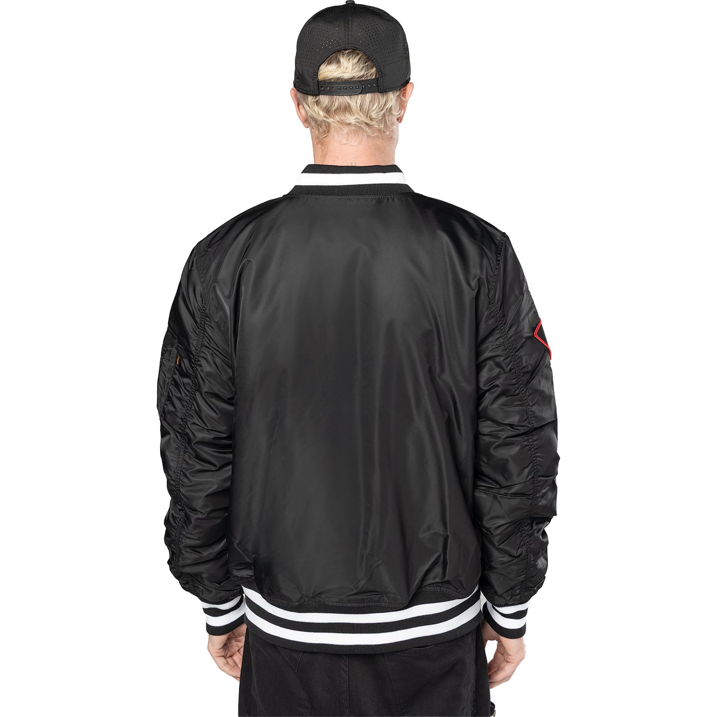 Chicago Bulls New Era Alpha Industries Patch Jacket in Black - Back View