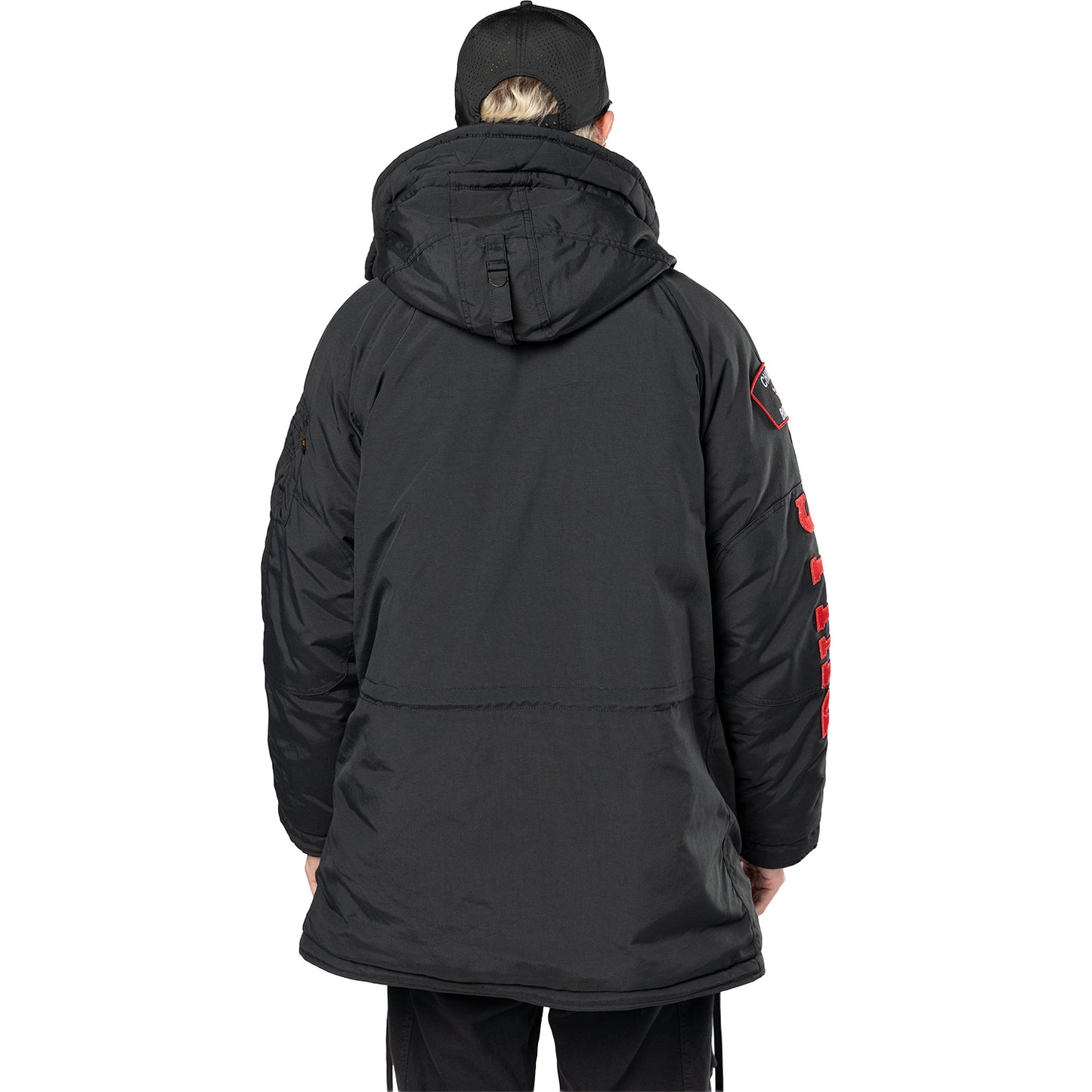 Chicago Bulls New Era Alpha Industries Patch Parka Coat in Black - Back View