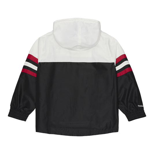 Chicago Bulls Mitchell & Ness Head Coach Anorack 1/2-Zip Jacket in White and Black - Front View