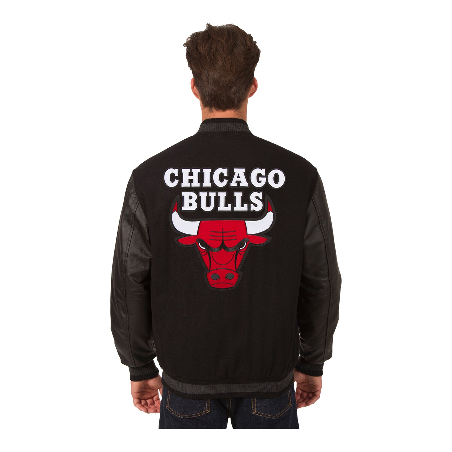 Chicago Bulls JH Designs Wool & Leather Reversible Varsity Jacket - Back View