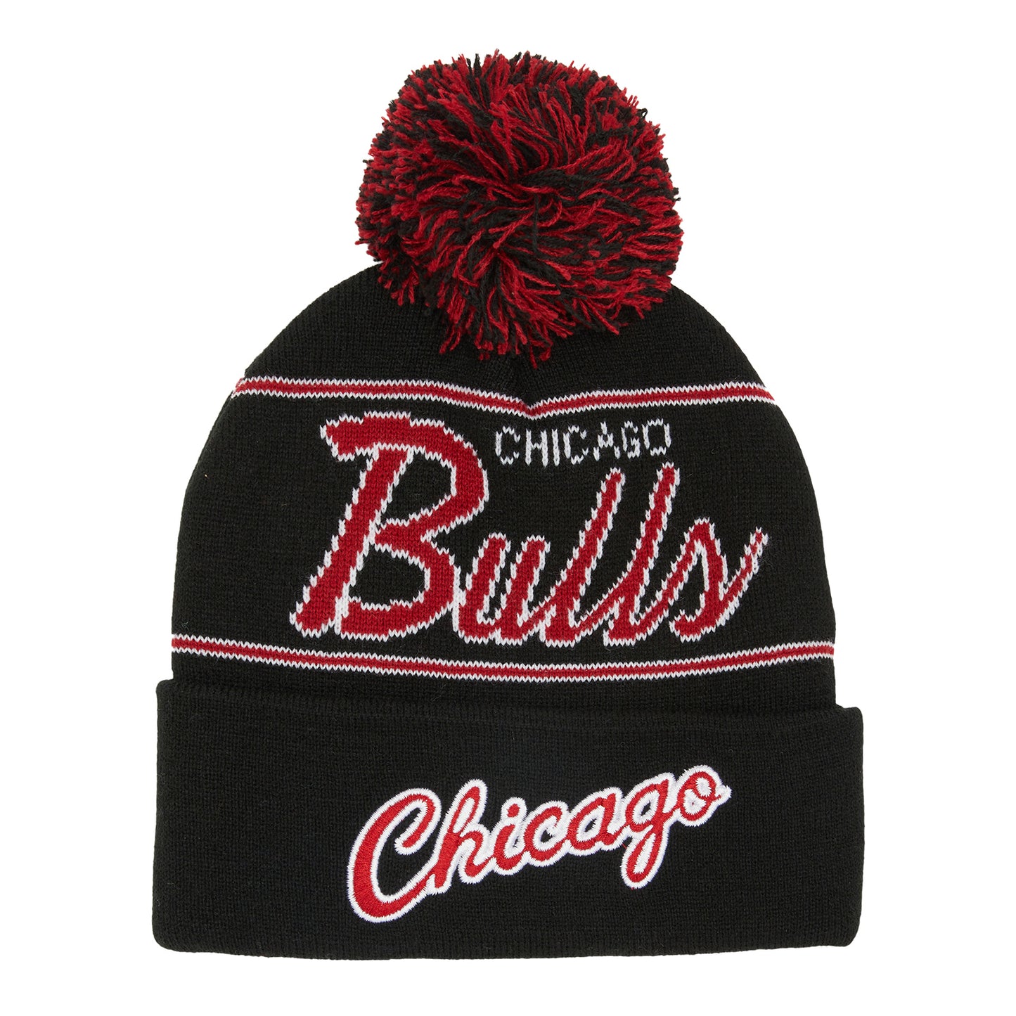 Chicago Bulls M&N Scrpit Pom Beanie in black - front view