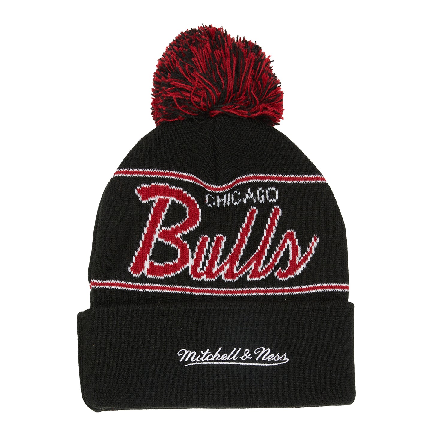 Chicago Bulls M&N Scrpit Pom Beanie in black - back view