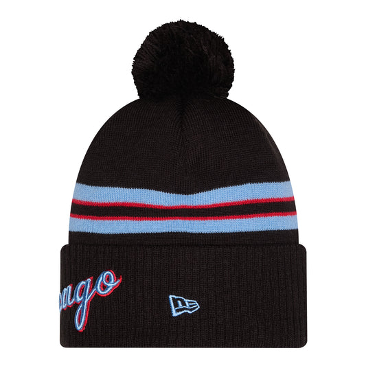2025-26 City Edition Chicago Bulls New Era Pom Knit in Black - Front View