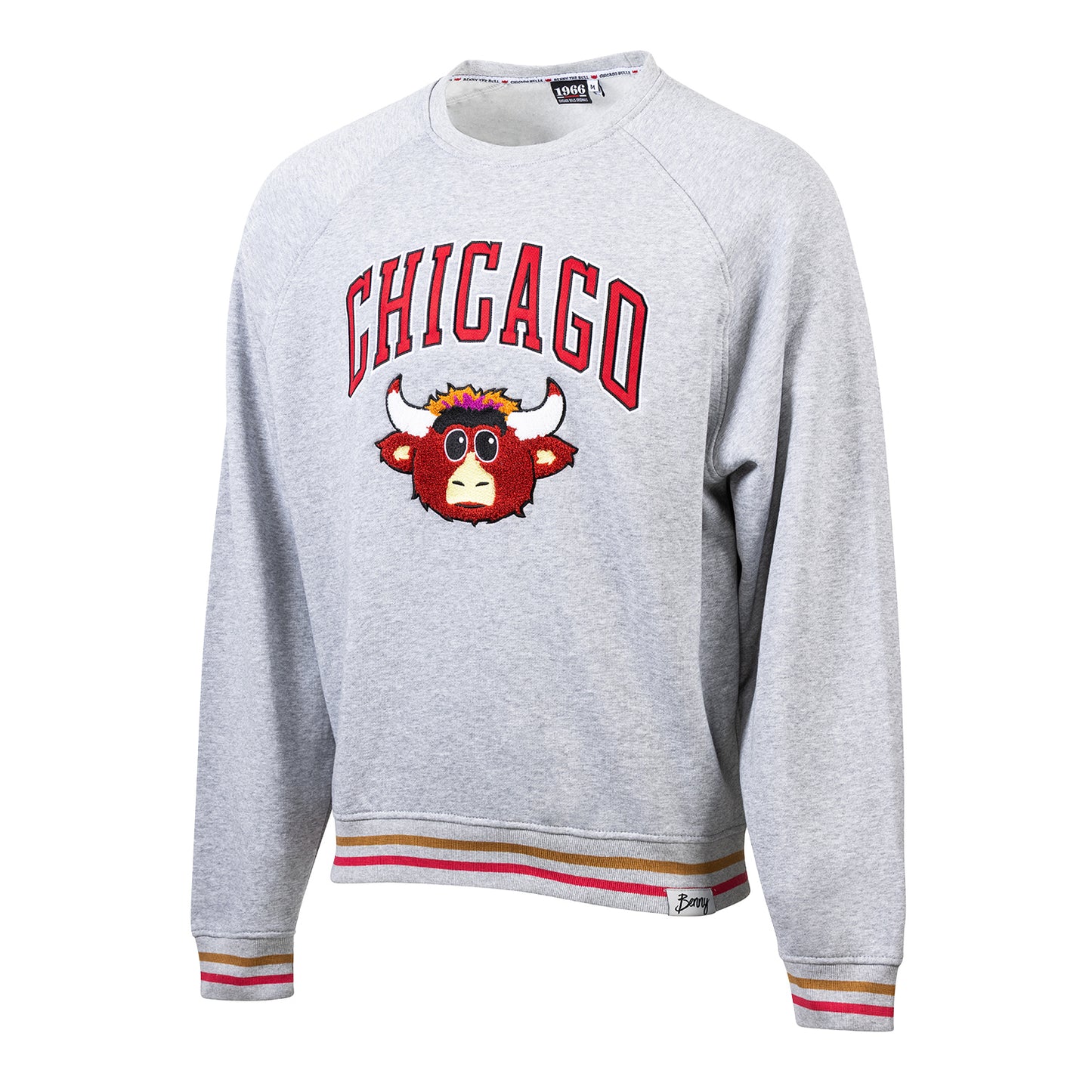 Chicago Bulls 1966 Benny Striped Crewneck in Grey - Front View