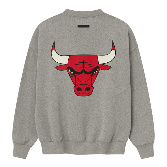 Chicago Bulls Fear of God Essentials Sports Crewneck in Grey - Front View