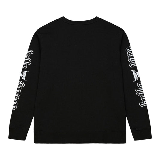 Chicago Bulls Mitchell & Ness Team Play Old English Crewneck Sweatshirt in Black - Front View