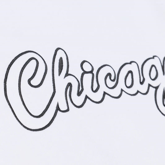 Chicago Bulls Mitchell & Ness Arctic White Crewneck Sweatshirt in White and Black - Front View