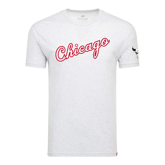 Chicago Bulls Sportiqe Script White Comfy T-Shirt - front view