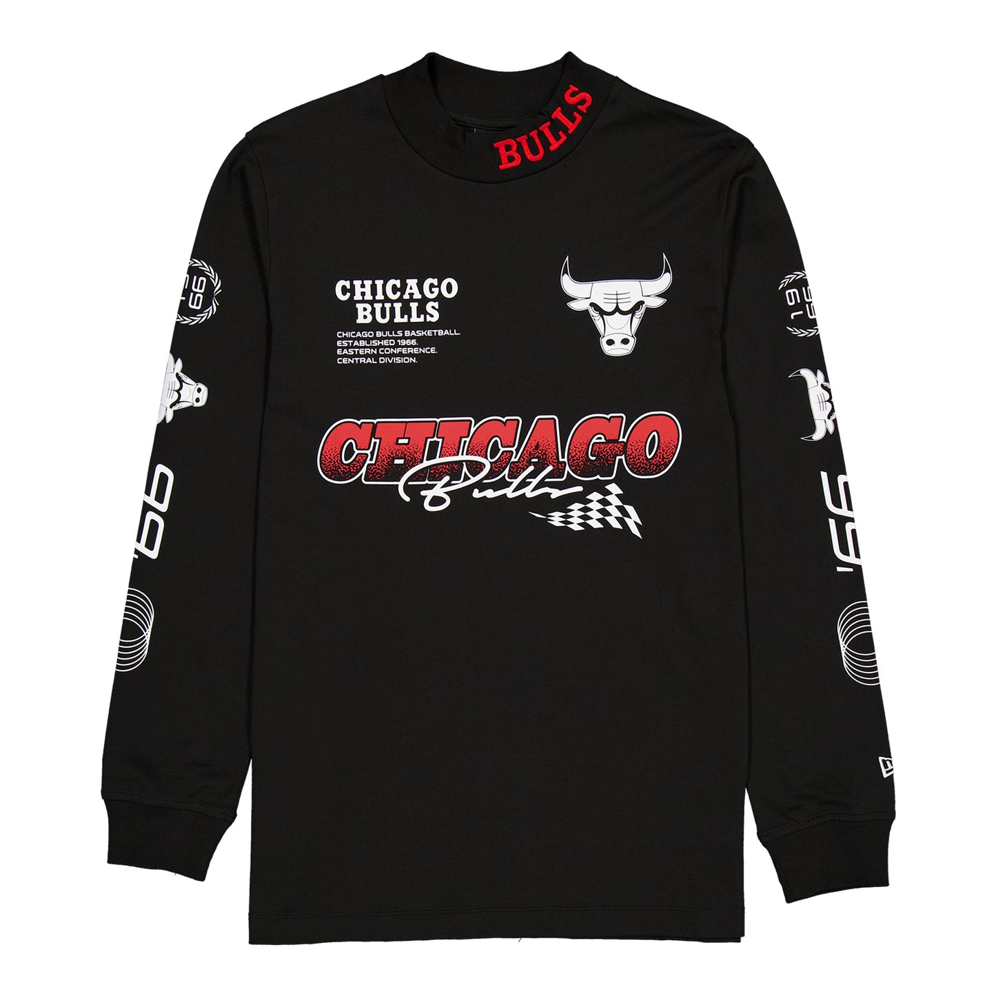 Chicago Bulls New Era Racing Black Long Sleeve T-Shirt - Front View