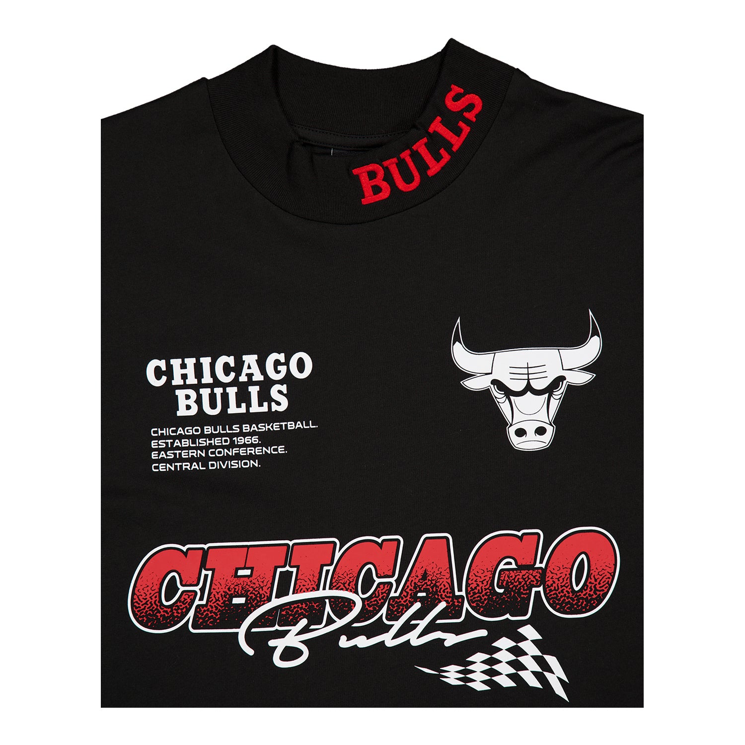 Chicago Bulls New Era Racing Black Long Sleeve T-Shirt - Front Graphic Details
