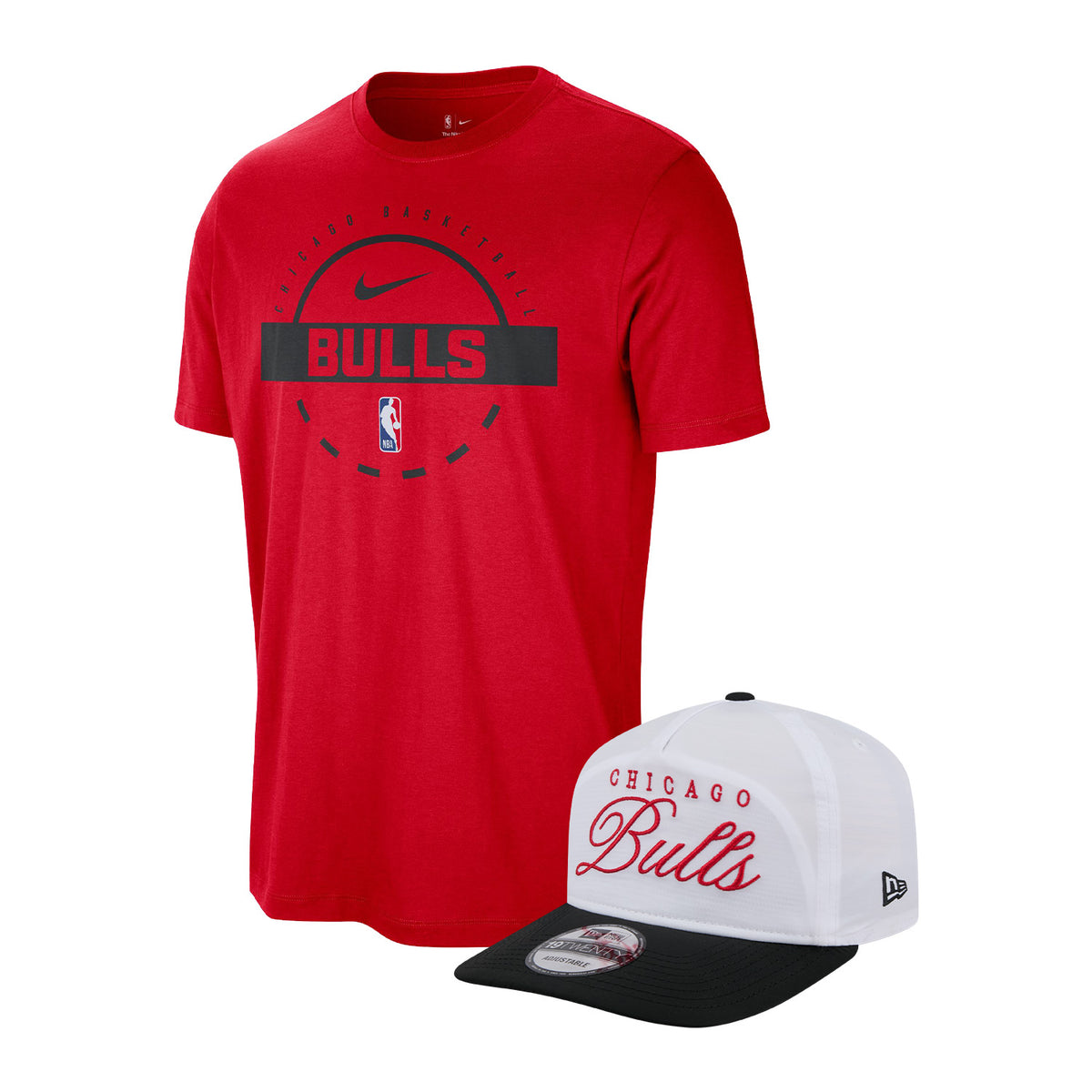 Chicago Bulls Nike Authentic Practice T-Shirt & New Era 2025 Draft Golfer Hat Bundle