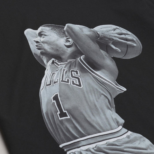 Chicago Bulls Mitchell & Ness Derrick Rose Tonal Dunk T-Shirt in Black - Front View