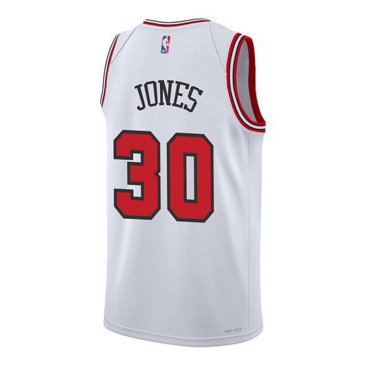 Chicago Bulls Tre Jones Nike Association Swingman Jersey in White - Back View