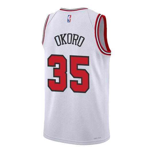Chicago Bulls Isaac Okoro Nike Association Swingman Jersey in White - Back View
