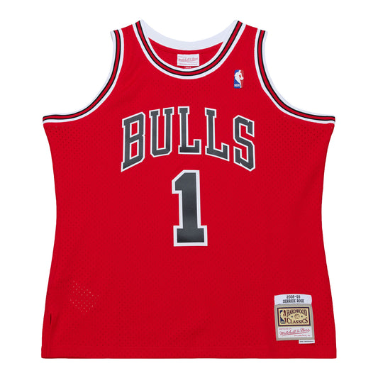 Chicago Bulls Mitchell & Ness Derrick Rose 2008-09 Swingman Jersey in Red - Back View