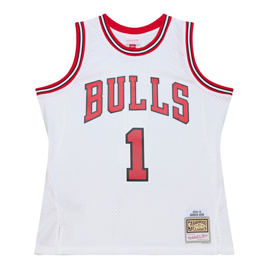Chicago Bull Mitchell & Ness Derrick Rose 2014-15 Swingman Jersey in White - Back View