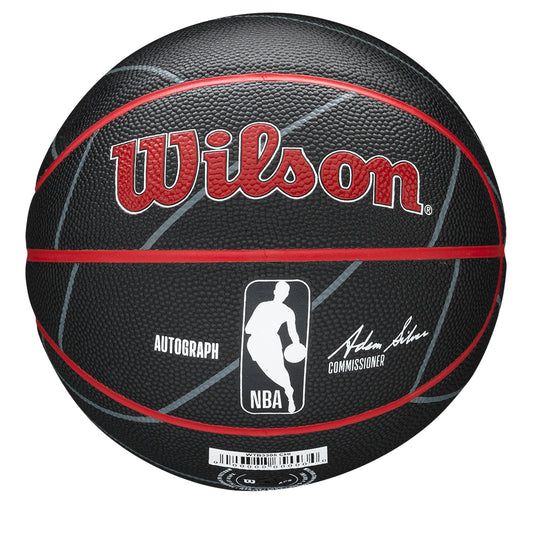 Chicago Bulls Team Autograph Mini Basketball - front view, red and white