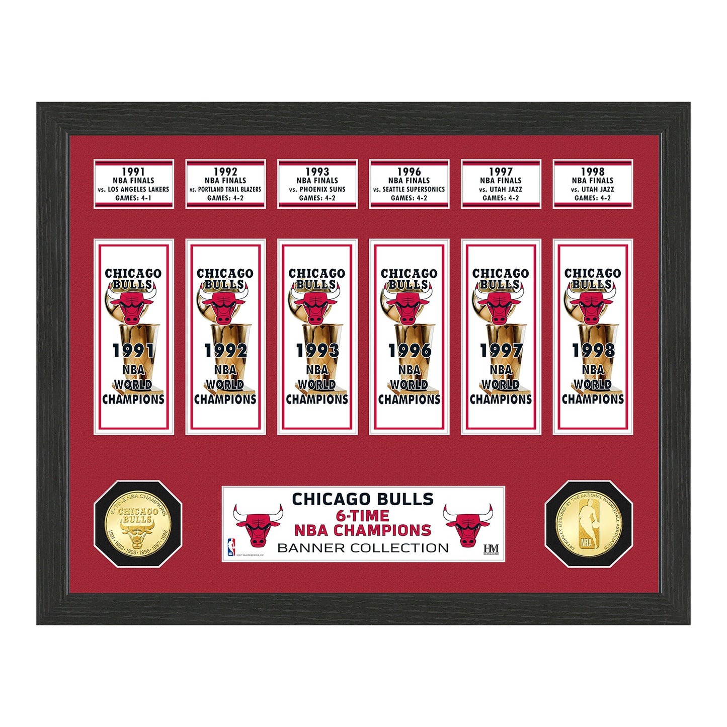 Chicago Bulls NBA Champions Bronze Coin Banner Collection - Front View
