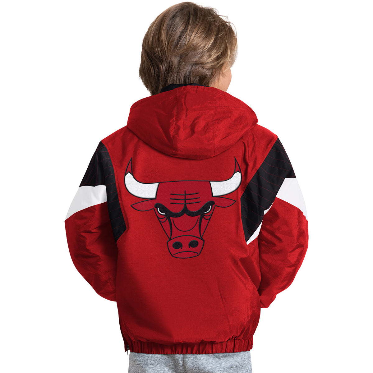 Youth Chicago Bulls Starter Throwback 1/2 Zip Jacket in red - Back View