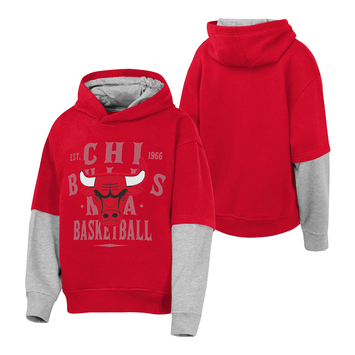 Youth Chicago Bulls Assist Hooded Sweatshirt in Red - Front and Back View