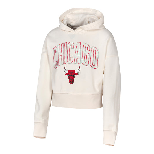 Girls Chicago Bulls Franchise Player Crop Hooded Sweatshirt in White - Front View