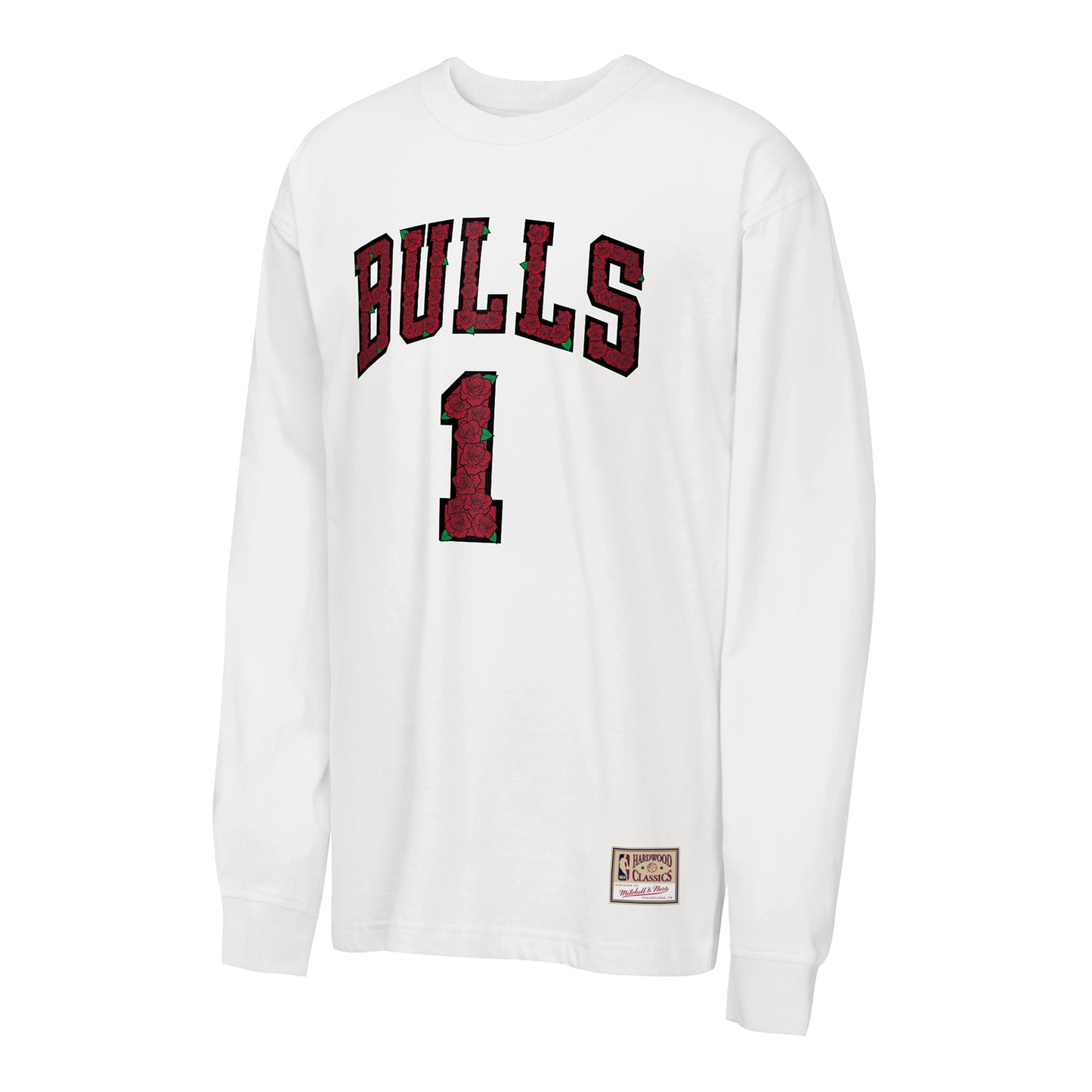 Youth Chicago Bulls Mitchell & Ness Derrick Rose Forever 1 Long Sleeve T-Shirt in white - Front View