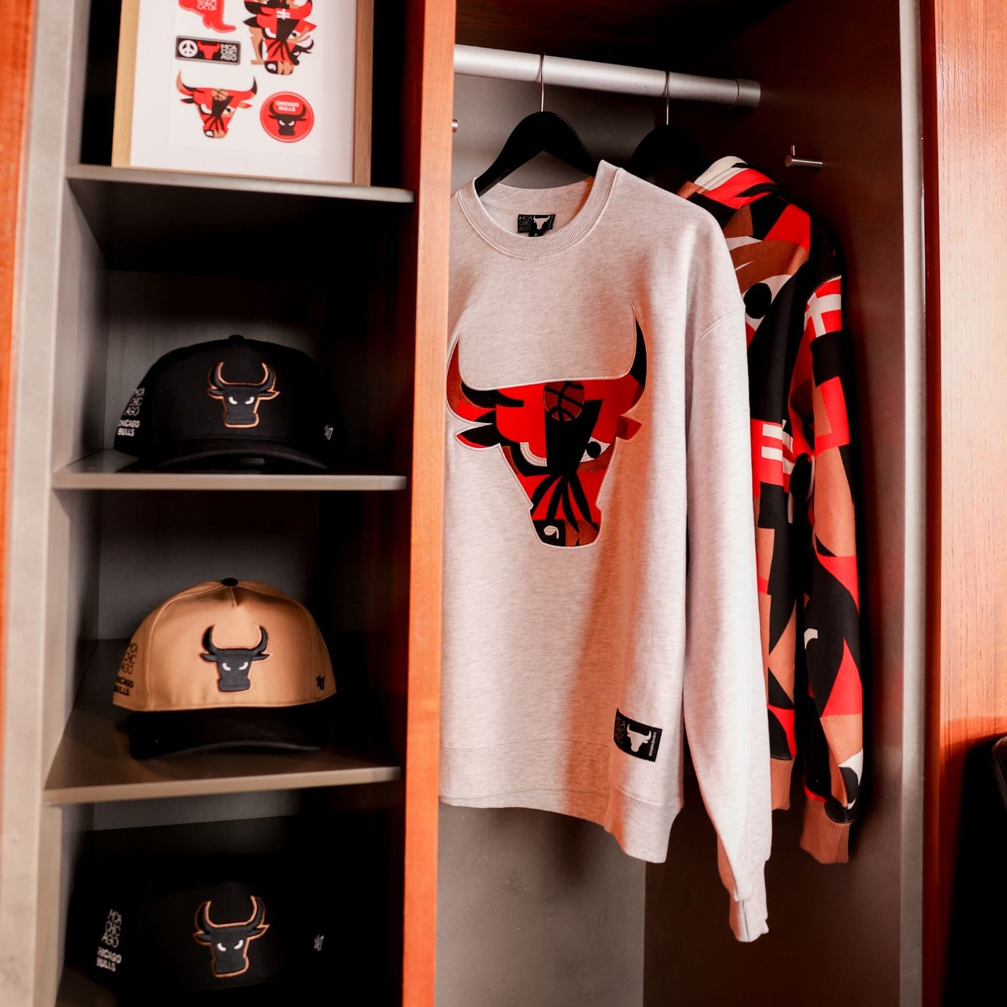Chicago Bulls x MCA Logo Crewneck Sweatshirt on clothing rack