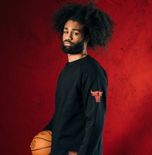 Chicago Bulls 1966 See Red Tonal Script Crewneck Sweatshirt In Black - Front View