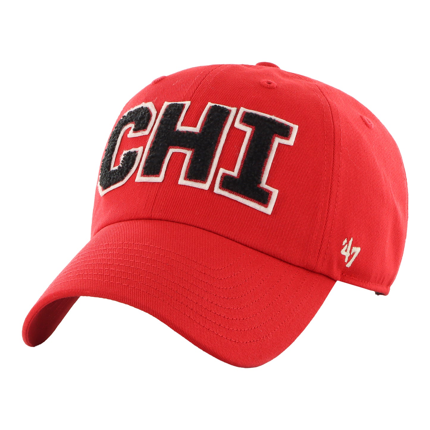 Ladies Chicago Bulls 47 Brand Zoey Chenille Adjustable Hat in Red - Front Left View