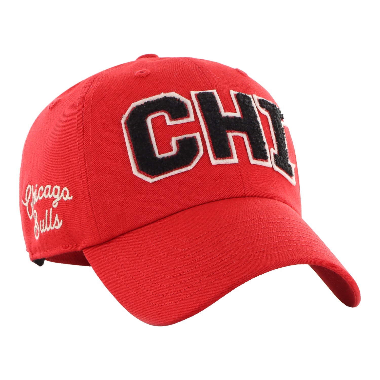 Ladies Chicago Bulls 47 Brand Zoey Chenille Adjustable Hat in Red - Front Right View