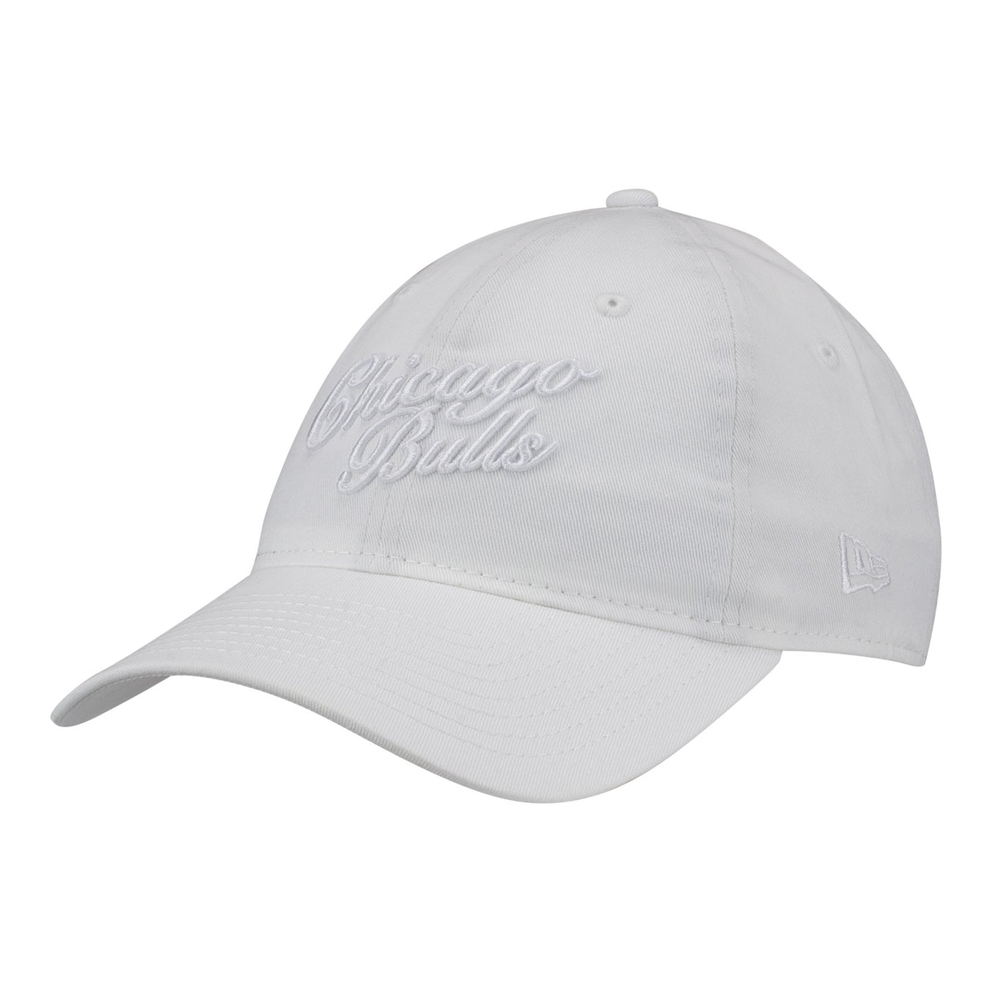 Ladies Chicago Bulls New Era Tonal Script 920 Hat in White - Front Left View