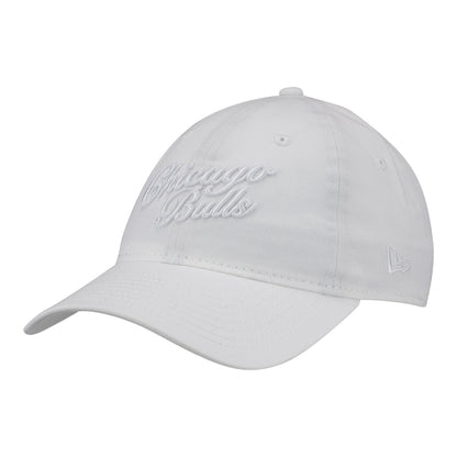Ladies Chicago Bulls New Era Tonal Script 920 Hat in White - Front Left View