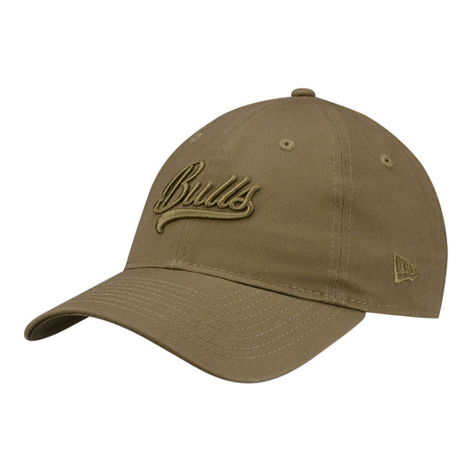 Ladies Chicago Bulls New Era Tonal Script 920 Khaki Hat in Brown - Front Left View
