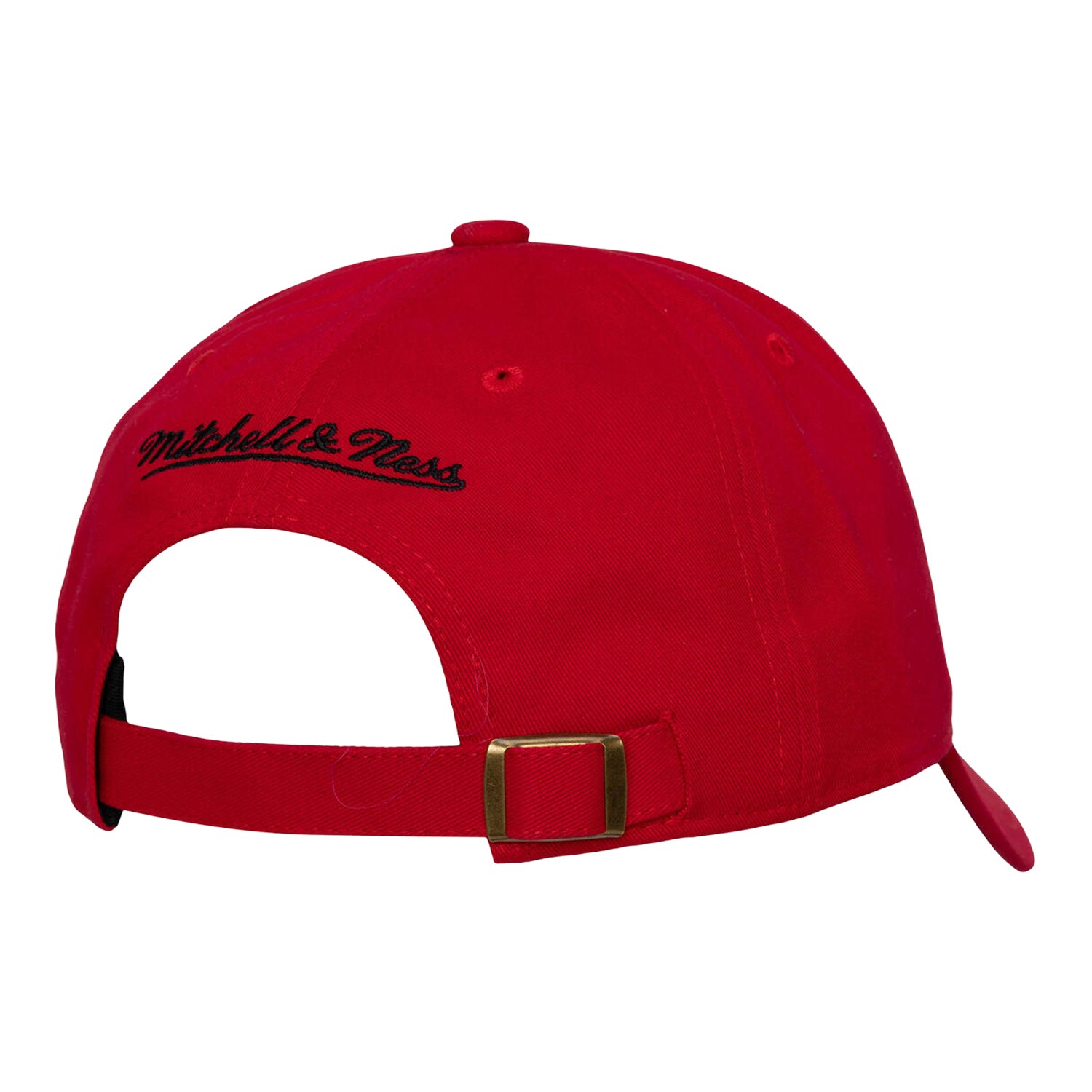 Ladies Chicago Bulls Mitchell & Ness Poplin Script Adjustable Hat in Red - Back View