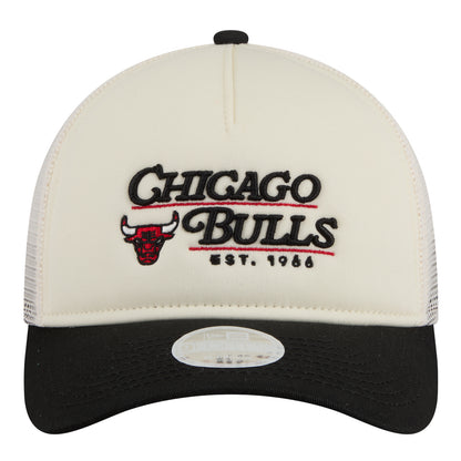Ladies Chicago Bulls New Era 940 Retro Trucker Hat in White - Front View